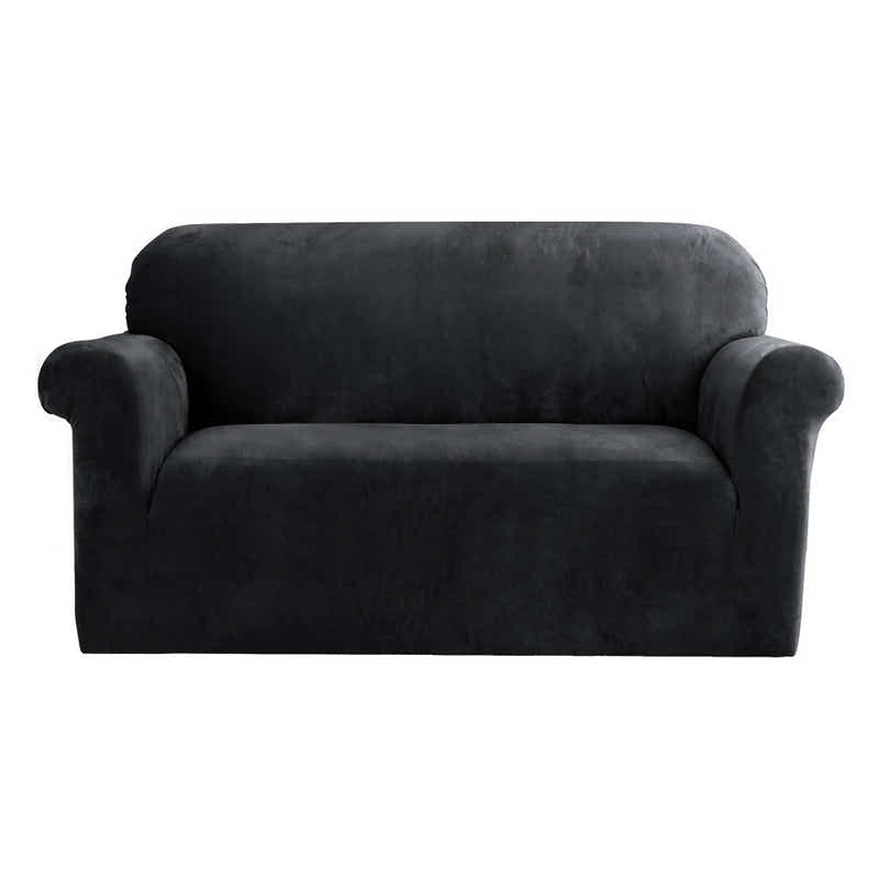 DS NA Artiss Velvet Sofa Cover Plush Couch Cover Lounge Slipcover 2 Seater Black