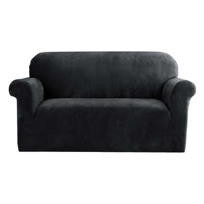 DS NA Artiss Velvet Sofa Cover Plush Couch Cover Lounge Slipcover 2 Seater Black