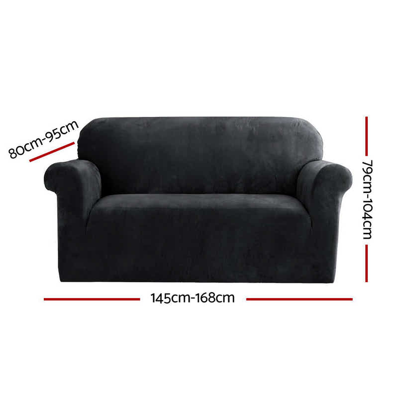 DS NA Artiss Velvet Sofa Cover Plush Couch Cover Lounge Slipcover 2 Seater Black