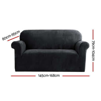DS NA Artiss Velvet Sofa Cover Plush Couch Cover Lounge Slipcover 2 Seater Black