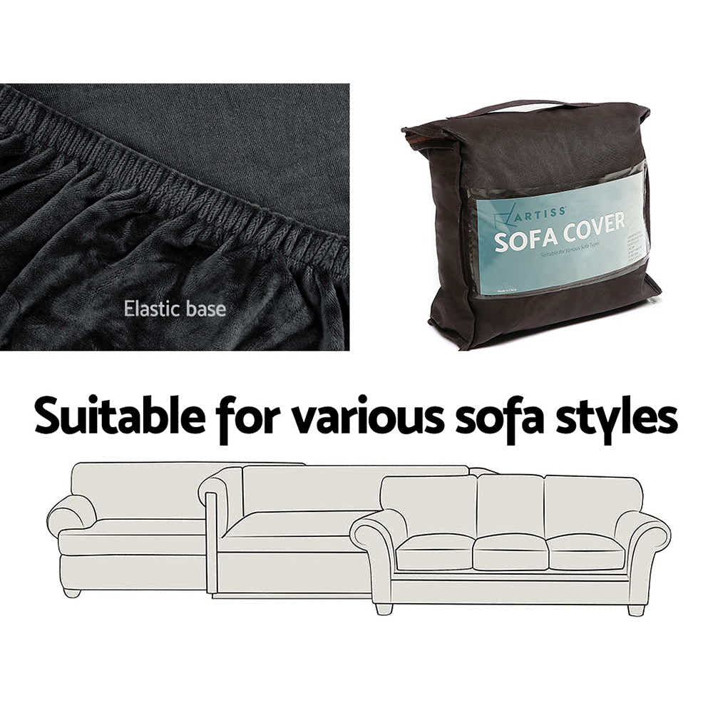 DS NA Artiss Velvet Sofa Cover Plush Couch Cover Lounge Slipcover 2 Seater Black