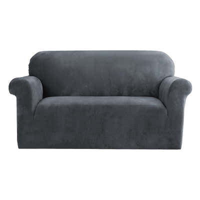 DS NA Artiss Velvet Sofa Cover Plush Couch Cover Lounge Slipcover 2 Seater Grey