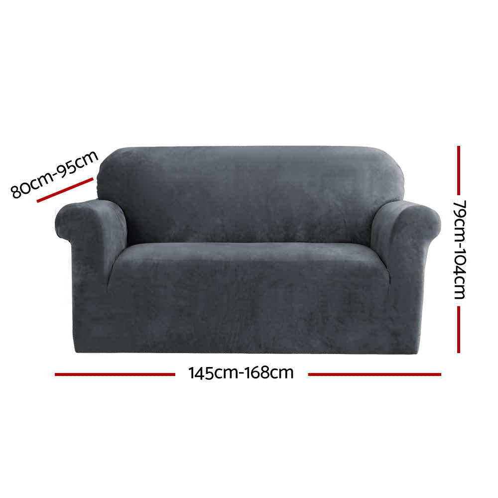 DS NA Artiss Velvet Sofa Cover Plush Couch Cover Lounge Slipcover 2 Seater Grey