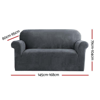 DS NA Artiss Velvet Sofa Cover Plush Couch Cover Lounge Slipcover 2 Seater Grey