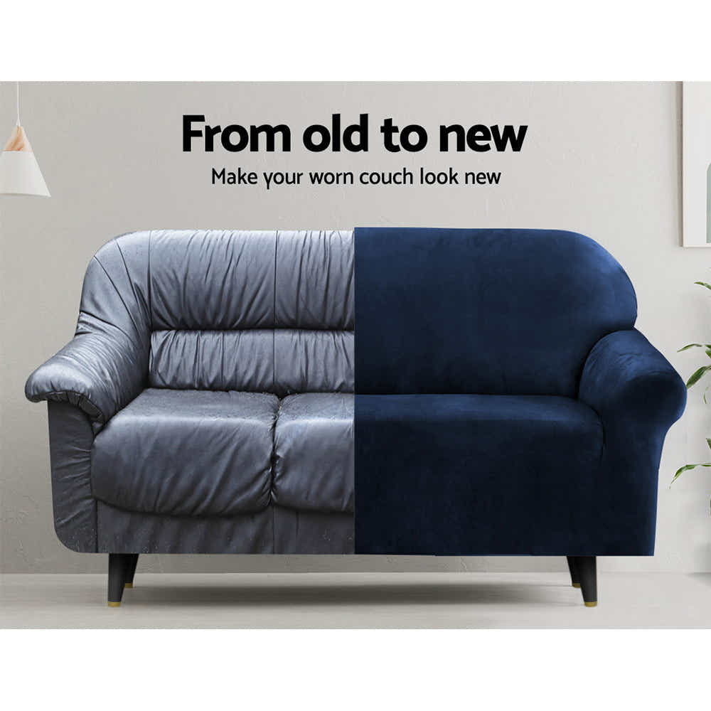 DS NA Artiss Velvet Sofa Cover Plush Couch Cover Lounge  2 Seater Sapphire