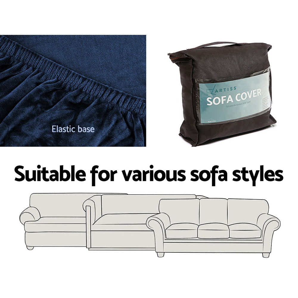 DS NA Artiss Velvet Sofa Cover Plush Couch Cover Lounge  2 Seater Sapphire