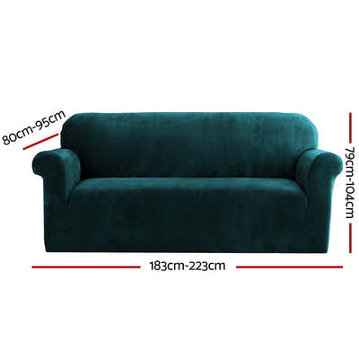 DS NA Artiss Velvet Sofa Cover Plush Couch Cover Lounge  3 Seater Agate Green