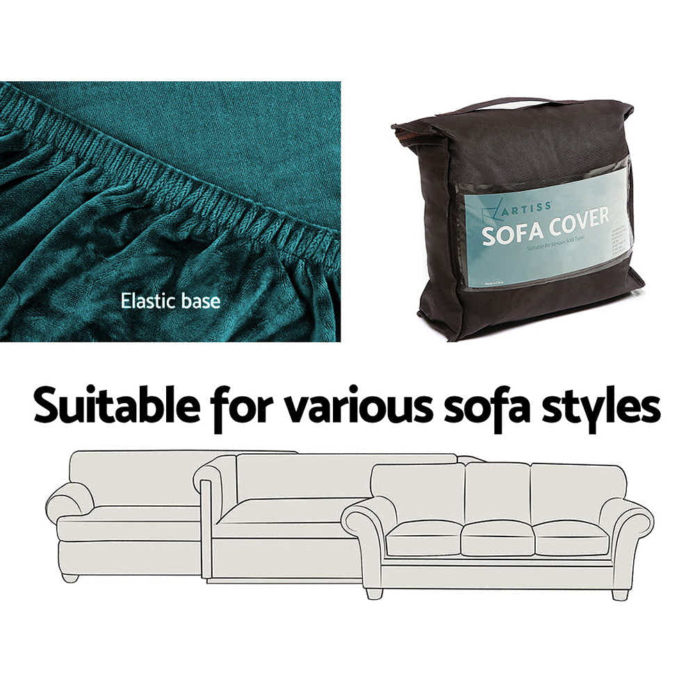 DS NA Artiss Velvet Sofa Cover Plush Couch Cover Lounge  3 Seater Agate Green