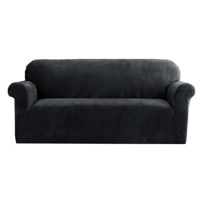 DS NA Artiss Velvet Sofa Cover Plush Couch Cover Lounge Slipcover 3 Seater Black