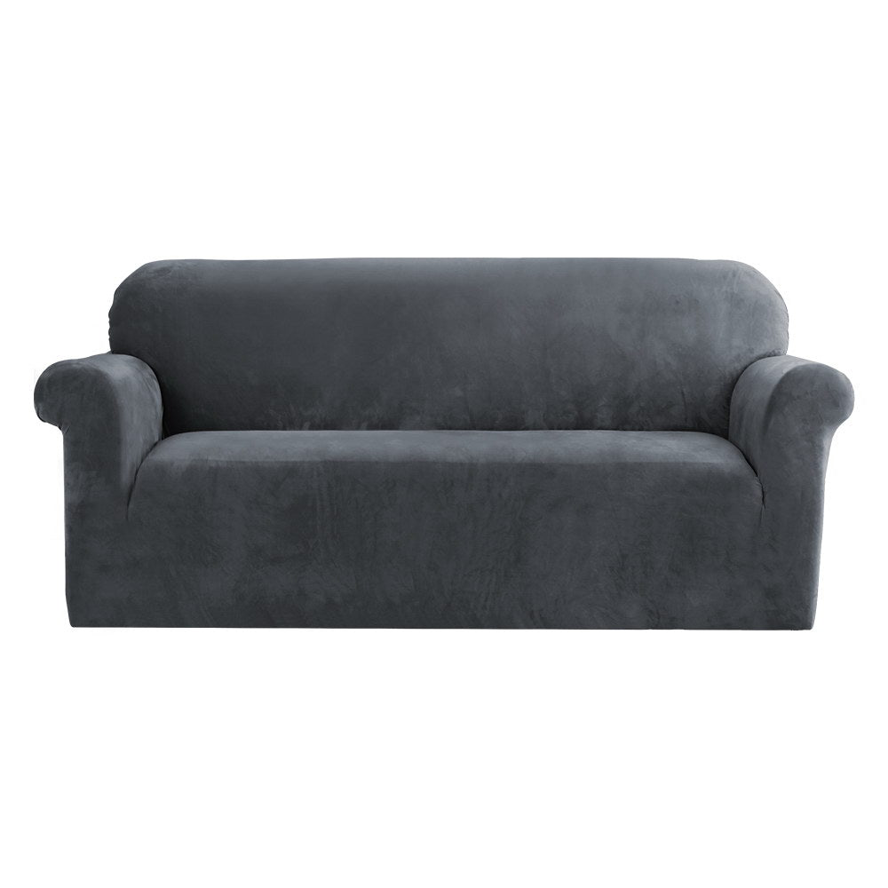 DS NA Artiss Velvet Sofa Cover Plush Couch Cover Lounge Slipcover 3 Seater Grey
