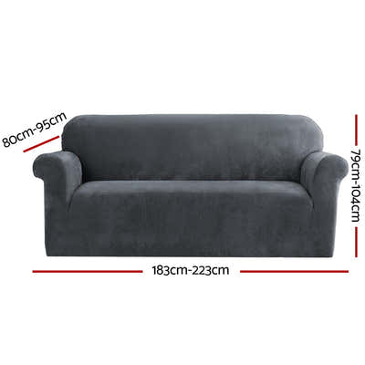 DS NA Artiss Velvet Sofa Cover Plush Couch Cover Lounge Slipcover 3 Seater Grey