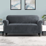 DS NA Artiss Velvet Sofa Cover Plush Couch Cover Lounge Slipcover 3 Seater Grey