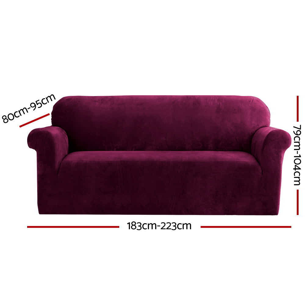 DS NA Artiss Velvet Sofa Cover Plush Couch Cover Lounge  3 Seater Ruby Red