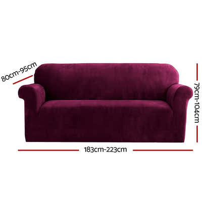 DS NA Artiss Velvet Sofa Cover Plush Couch Cover Lounge  3 Seater Ruby Red