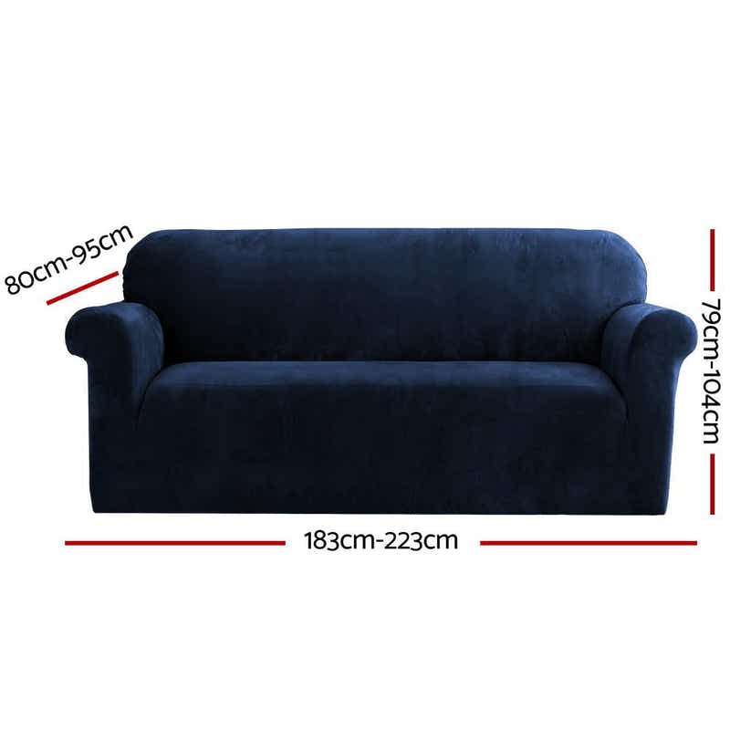 DS NA Artiss Velvet Sofa Cover Plush Couch Cover Lounge  3 Seater Sapphire