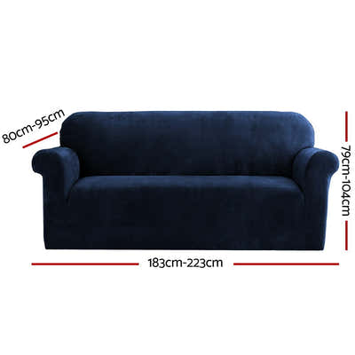 DS NA Artiss Velvet Sofa Cover Plush Couch Cover Lounge  3 Seater Sapphire