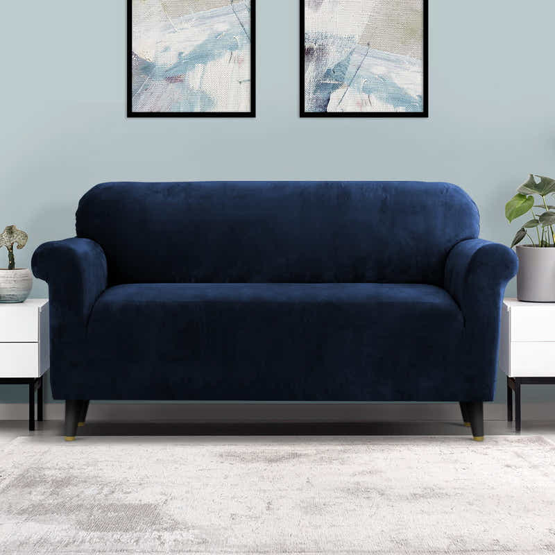 DS NA Artiss Velvet Sofa Cover Plush Couch Cover Lounge  3 Seater Sapphire