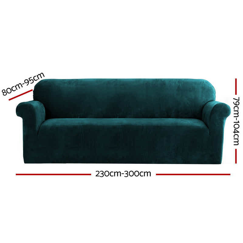 DS NA Velvet Sofa Cover Plush Couch Cover Lounge Slipcover 4 Seater Agate Green