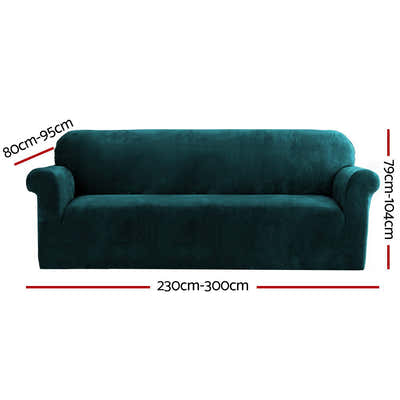 DS NA Velvet Sofa Cover Plush Couch Cover Lounge Slipcover 4 Seater Agate Green