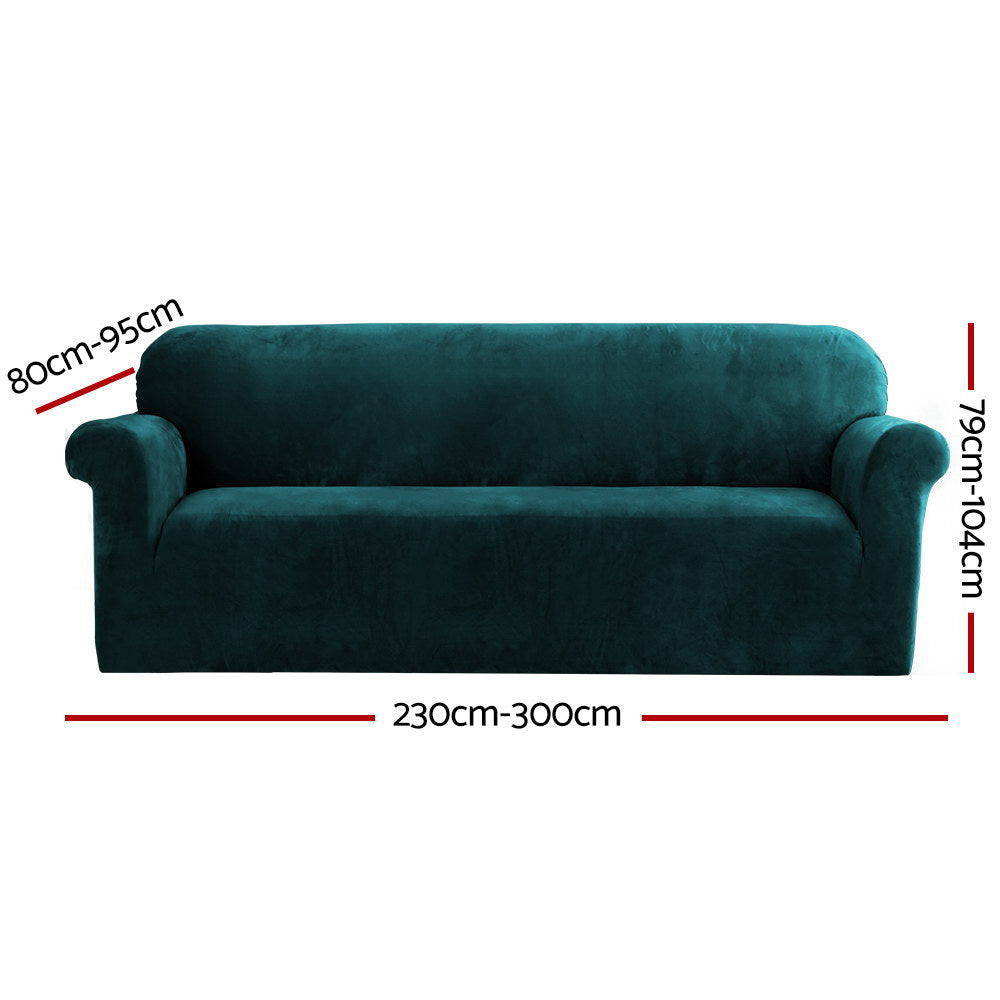 DS NA Velvet Sofa Cover Plush Couch Cover Lounge Slipcover 4 Seater Agate Green