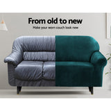 DS NA Velvet Sofa Cover Plush Couch Cover Lounge Slipcover 4 Seater Agate Green