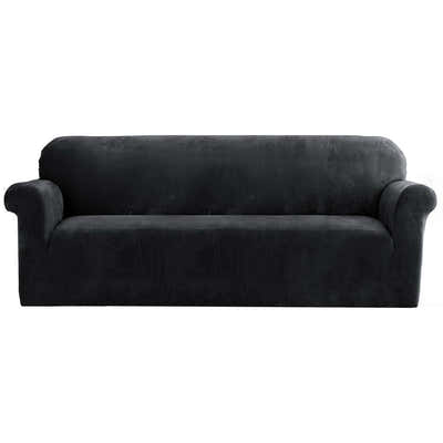 DS NA Artiss Velvet Sofa Cover Plush Couch Cover Lounge Slipcover 4 Seater Black