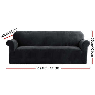 DS NA Artiss Velvet Sofa Cover Plush Couch Cover Lounge Slipcover 4 Seater Black