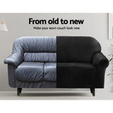 DS NA Artiss Velvet Sofa Cover Plush Couch Cover Lounge Slipcover 4 Seater Black