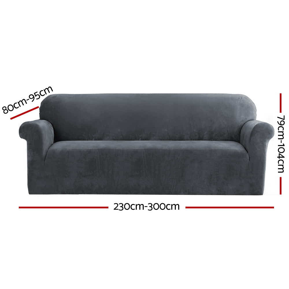 DS NA Artiss Velvet Sofa Cover Plush Couch Cover Lounge Slipcover 4 Seater Grey