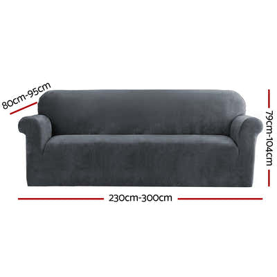 DS NA Artiss Velvet Sofa Cover Plush Couch Cover Lounge Slipcover 4 Seater Grey