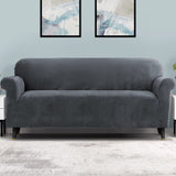 DS NA Artiss Velvet Sofa Cover Plush Couch Cover Lounge Slipcover 4 Seater Grey