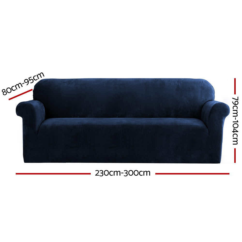 DS NA Velvet Sofa Cover Plush Couch Cover Lounge Slipcover 4 Seater Sapphire