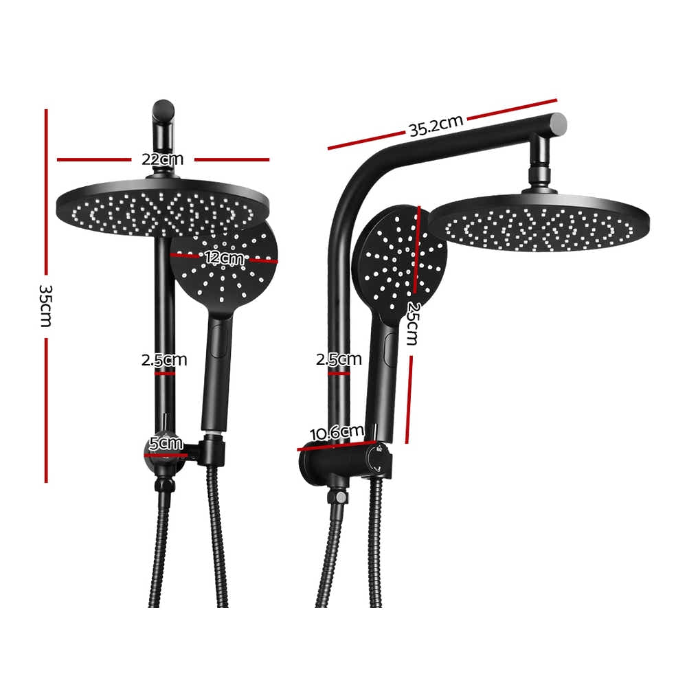 DS NA Cefito WELS 9'' Rain Shower Head Set Round Handheld High Pressure Black