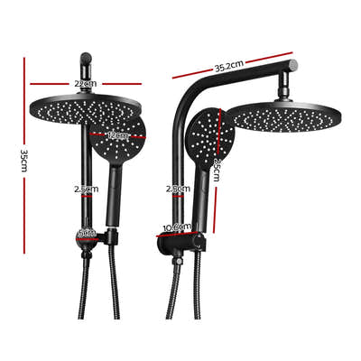 DS NA Cefito WELS 9'' Rain Shower Head Set Round Handheld High Pressure Black
