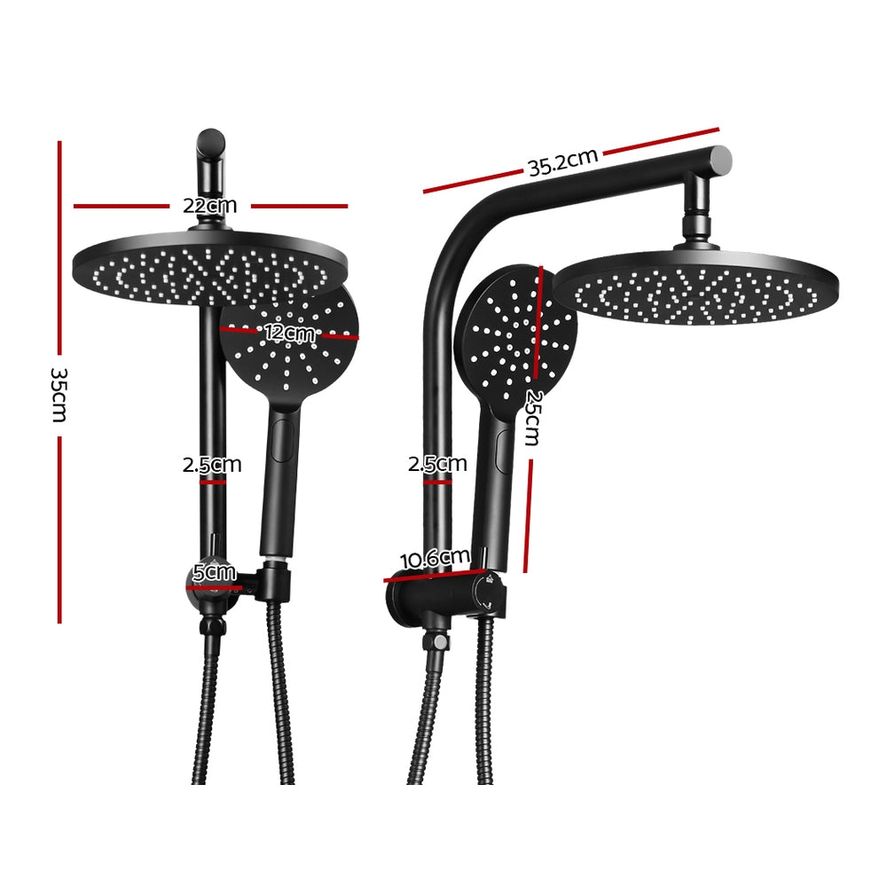 DS NA Cefito WELS 9'' Rain Shower Head Set Round Handheld High Pressure Black