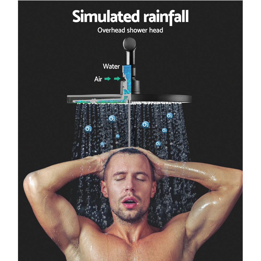 DS NA Cefito WELS 9'' Rain Shower Head Set Round Handheld High Pressure Black