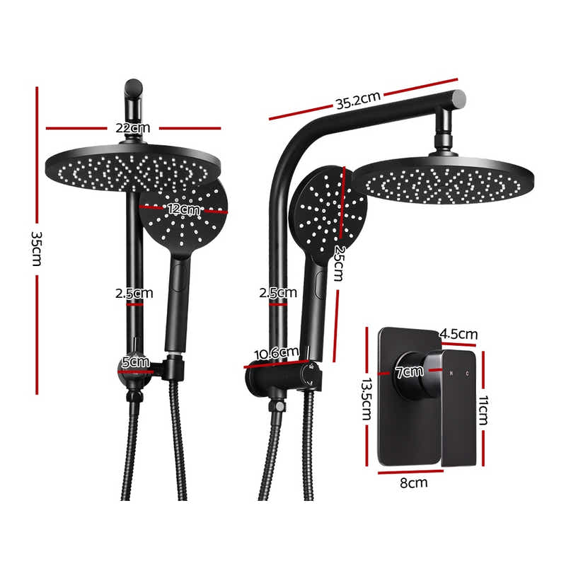 DS NA WELS 9'' Rain Shower Head Mixer Round Handheld High Pressure Wall Black