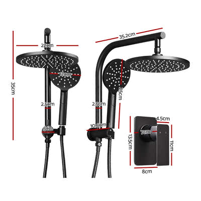 DS NA WELS 9'' Rain Shower Head Mixer Round Handheld High Pressure Wall Black