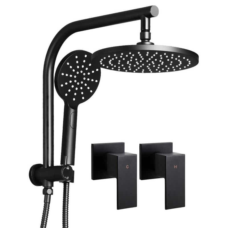 DS NA WELS 9'' Rain Shower Head Taps Round Handheld High Pressure Wall Black