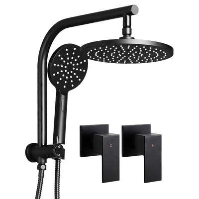 DS NA WELS 9'' Rain Shower Head Taps Round Handheld High Pressure Wall Black