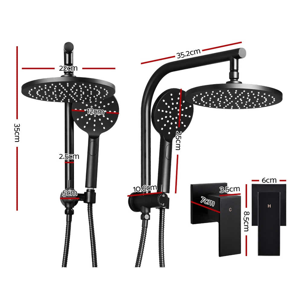 DS NA WELS 9'' Rain Shower Head Taps Round Handheld High Pressure Wall Black