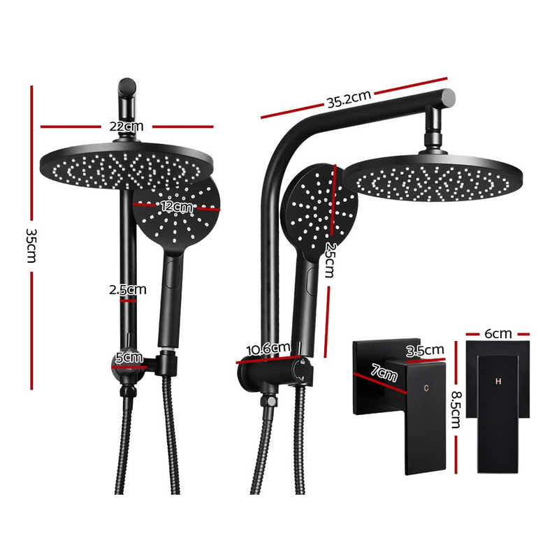 DS NA WELS 9'' Rain Shower Head Taps Round Handheld High Pressure Wall Black