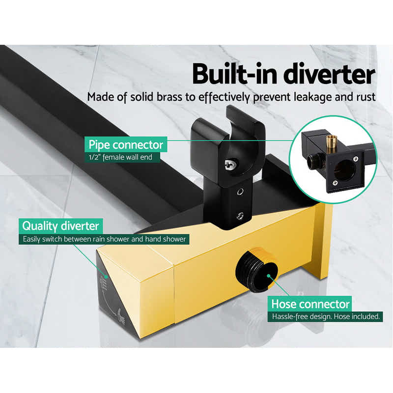 DS NA WELS 8'' Rain Shower Head Set Square Handheld High Pressure Wall Black