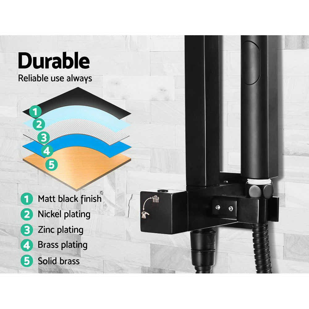 DS NA WELS 8'' Rain Shower Head Taps Square Handheld High Pressure Wall Black