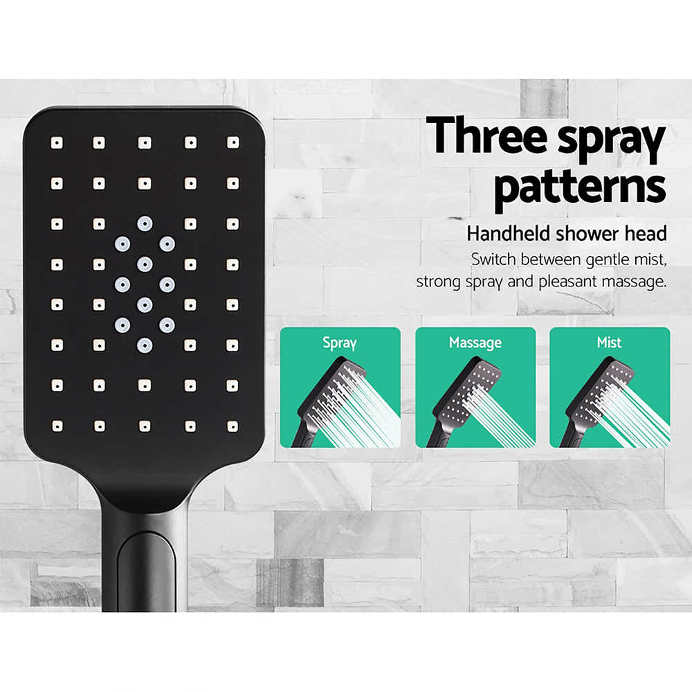 DS NA WELS 8'' Rain Shower Head Taps Square Handheld High Pressure Wall Black