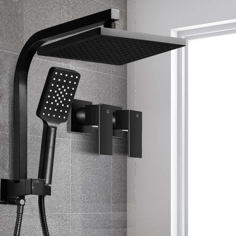 DS NA WELS 8'' Rain Shower Head Taps Square Handheld High Pressure Wall Black