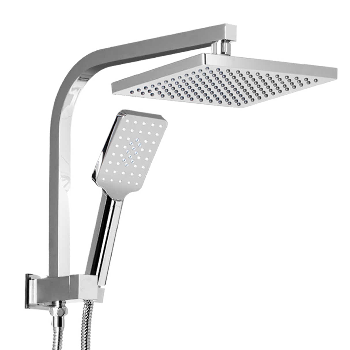DS NA WELS 8'' Rain Shower Head Set Square Handheld High Pressure Wall Chrome