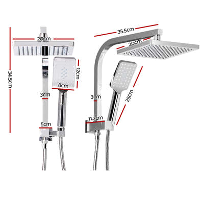 DS NA WELS 8'' Rain Shower Head Set Square Handheld High Pressure Wall Chrome