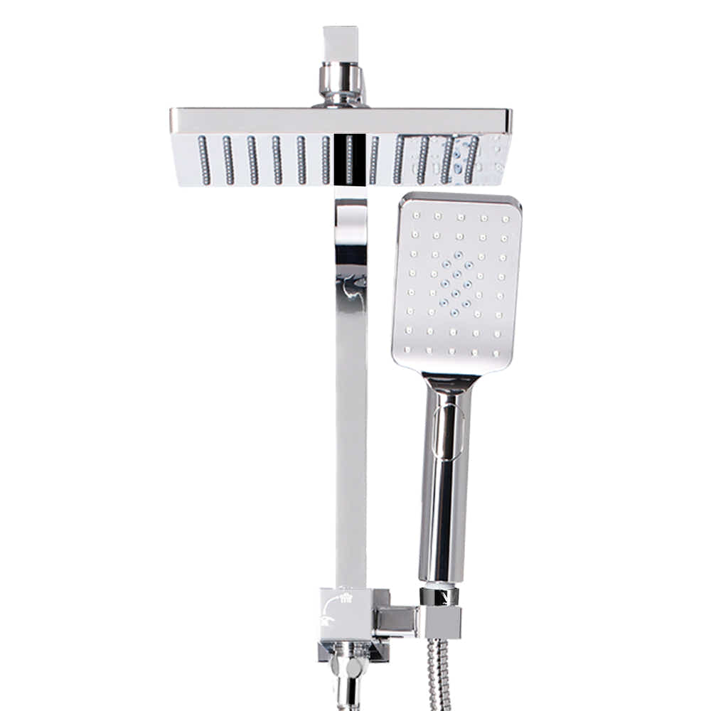 DS NA WELS 8'' Rain Shower Head Set Square Handheld High Pressure Wall Chrome