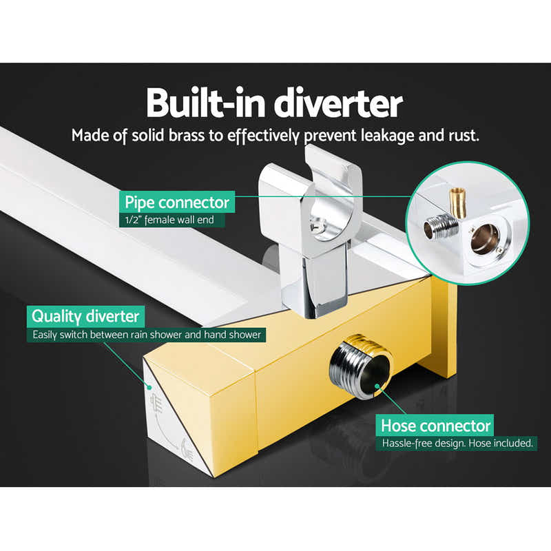 DS NA WELS 8'' Rain Shower Head Set Square Handheld High Pressure Wall Chrome